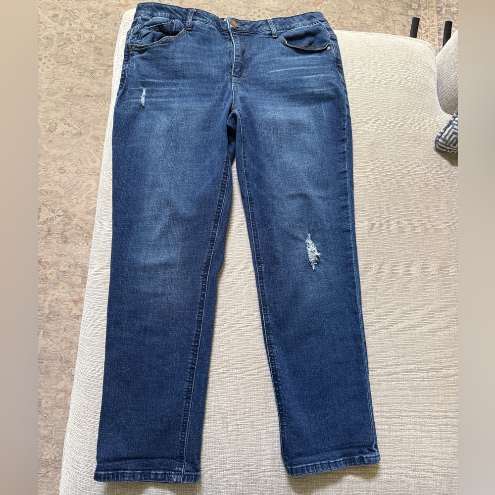 Wit & Wisdom Dark Blue Straight Leg Distressed Jeans